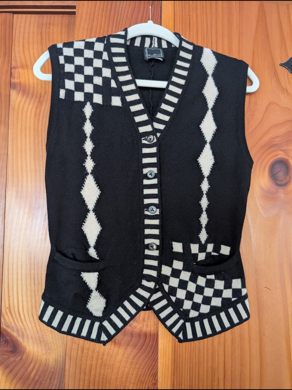 Vintage Popy Moreni Paris Avant Garde Harlequin Knit Vest Small 90s designer 🎭